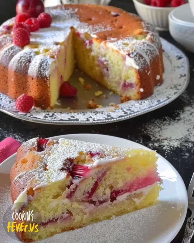 Gâteau à la crème sure et à la rhubarbe