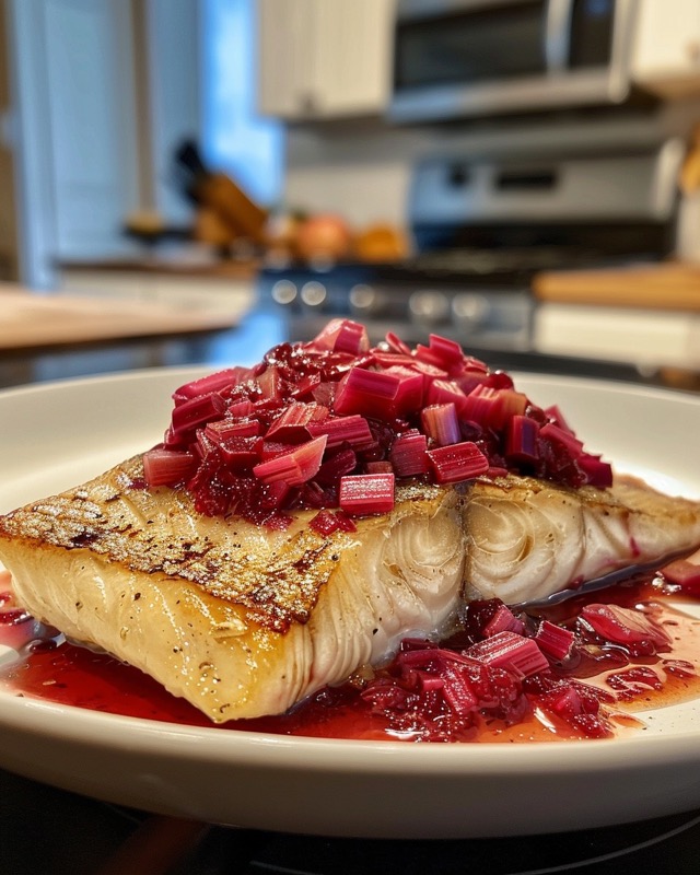 Brochet salé et compote acidulée de rhubarbe