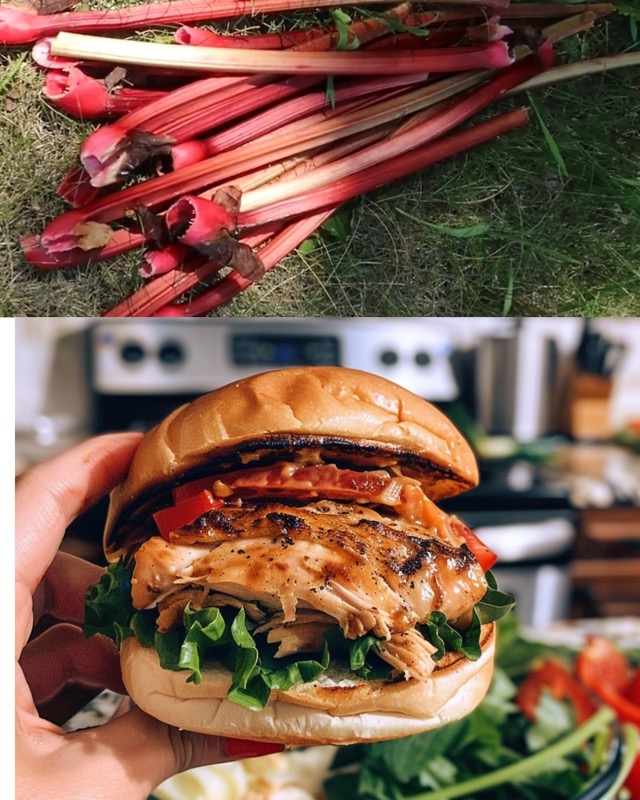 Hamburger au poulet grillé avec chutney piquant à la rhubarbe