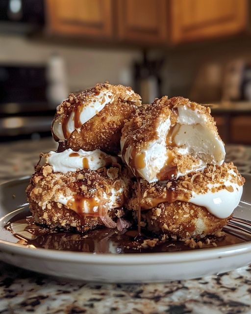 Boules de glace frites décadentes fourrées à la rhubarbe