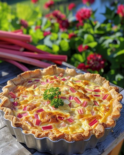 Quiche salée à la rhubarbe et au fromage