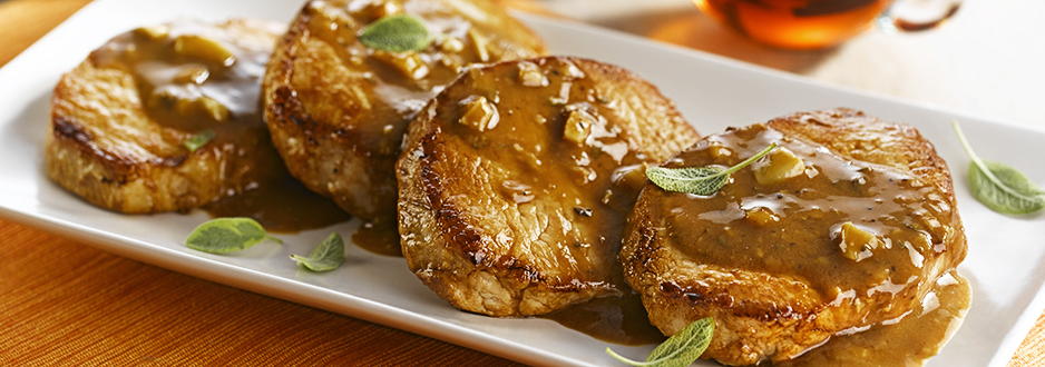 Cotelettes de porc aux pommes et champignons